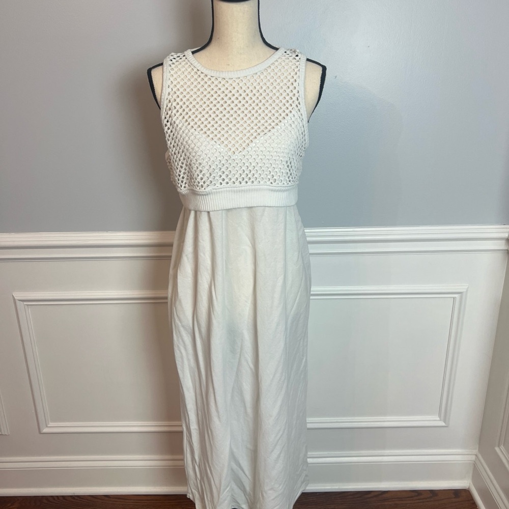 Zara Layered Contrast Slip Dress White Mesh Cropped Maxi Size Medium